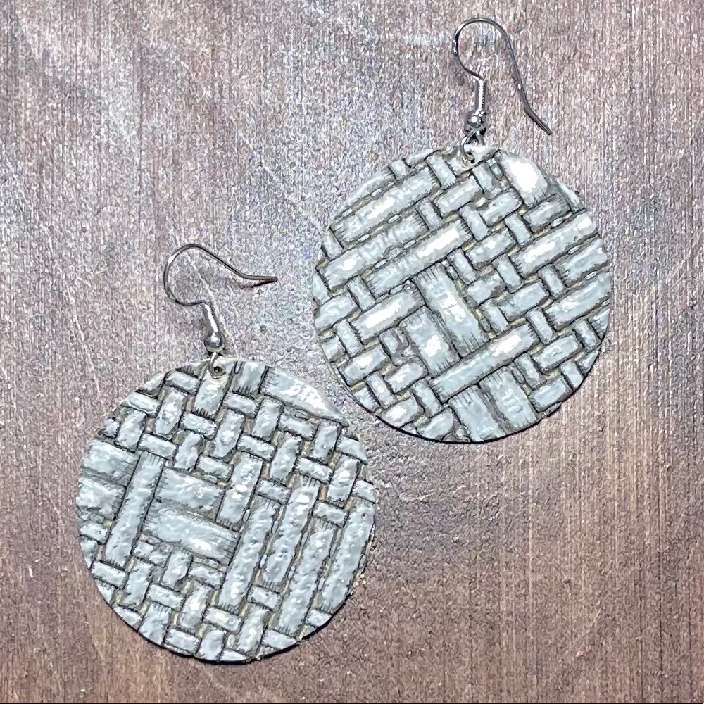 Real Genuine Leather Circle Earrings - Silver - Picture 3 of 3